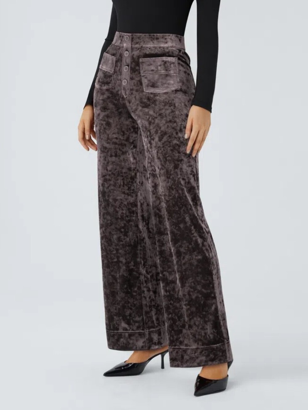 Halara Medium High Waisted Pockets Straight Leg Velvet Casual Pants